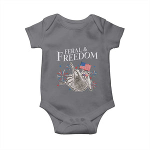 Funny Feral And Free Baby Onesie 4th of July Patriotic Raccoon With American Flag TS11 Charcoal Print Your Wear