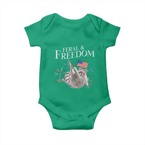 Funny Feral And Free Baby Onesie 4th of July Patriotic Raccoon With American Flag TS11 Irish Green Print Your Wear