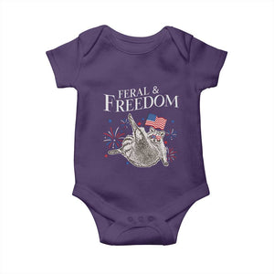 Funny Feral And Free Baby Onesie 4th of July Patriotic Raccoon With American Flag TS11 Purple Print Your Wear