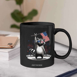Funny Feral And Free Coffee Mug 4th of July Patriotic Raccoon With American Flag Fireworks TS11 Print Your Wear