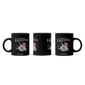 Funny Feral And Free Coffee Mug 4th of July Patriotic Raccoon With American Flag TS11 Print Your Wear