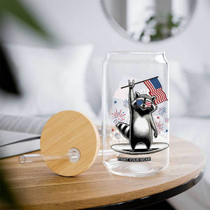 Funny Feral And Free Glass Can 4th of July Patriotic Raccoon With American Flag Fireworks TS11 Print Your Wear
