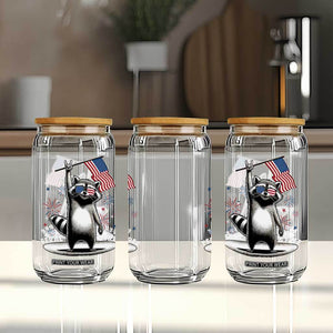 Funny Feral And Free Glass Can 4th of July Patriotic Raccoon With American Flag Fireworks TS11 Print Your Wear
