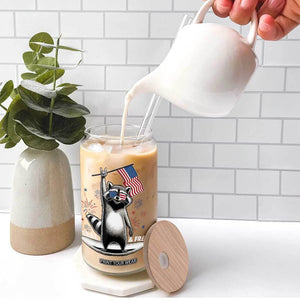 Funny Feral And Free Glass Can 4th of July Patriotic Raccoon With American Flag Fireworks TS11 Print Your Wear