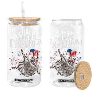 Funny Feral And Free Glass Can 4th of July Patriotic Raccoon With American Flag TS11 Black Print Your Wear