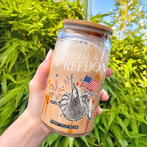 Funny Feral And Free Glass Can 4th of July Patriotic Raccoon With American Flag TS11 Print Your Wear