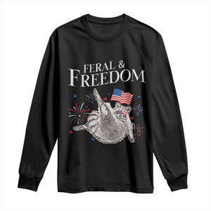 Funny Feral And Free Long Sleeve Shirt 4th of July Patriotic Raccoon With American Flag TS11 Black Print Your Wear