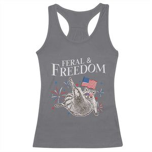 Funny Feral And Free Racerback Tank Top 4th of July Patriotic Raccoon With American Flag TS11 Charcoal Print Your Wear