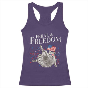 Funny Feral And Free Racerback Tank Top 4th of July Patriotic Raccoon With American Flag TS11 Purple Print Your Wear