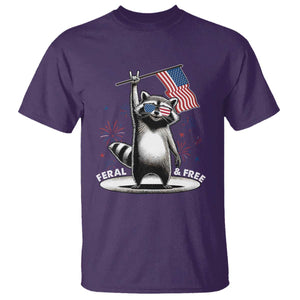 Funny Feral And Free T Shirt 4th of July Patriotic Raccoon With American Flag Fireworks TS11 Purple Print Your Wear