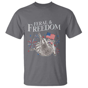 Funny Feral And Free T Shirt 4th of July Patriotic Raccoon With American Flag TS11 Charcoal Print Your Wear