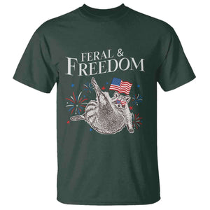 Funny Feral And Free T Shirt 4th of July Patriotic Raccoon With American Flag TS11 Dark Forest Green Print Your Wear