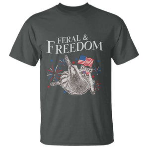 Funny Feral And Free T Shirt 4th of July Patriotic Raccoon With American Flag TS11 Dark Heather Print Your Wear