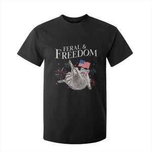 Funny Feral And Free T Shirt For Kid 4th of July Patriotic Raccoon With American Flag TS11 Black Print Your Wear