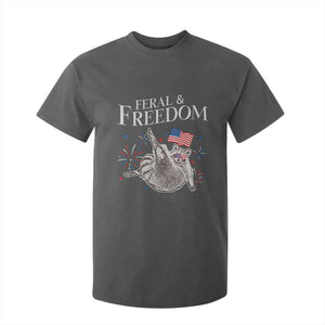 Funny Feral And Free T Shirt For Kid 4th of July Patriotic Raccoon With American Flag TS11 Dark Heather Print Your Wear