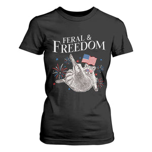 Funny Feral And Free T Shirt For Women 4th of July Patriotic Raccoon With American Flag TS11 Black Print Your Wear
