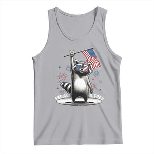Funny Feral And Free Tank Top 4th of July Patriotic Raccoon With American Flag Fireworks TS11 Athletic Heather Print Your Wear