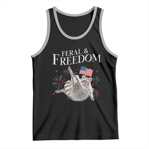 Funny Feral And Free Tank Top 4th of July Patriotic Raccoon With American Flag TS11 Black Athletic Heather Print Your Wear