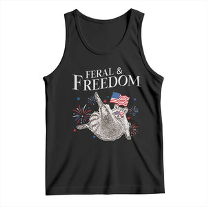 Funny Feral And Free Tank Top 4th of July Patriotic Raccoon With American Flag TS11 Black Print Your Wear