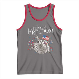 Funny Feral And Free Tank Top 4th of July Patriotic Raccoon With American Flag TS11 Deep Heather Red Print Your Wear