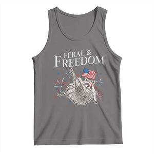 Funny Feral And Free Tank Top 4th of July Patriotic Raccoon With American Flag TS11 Deep Heather Print Your Wear