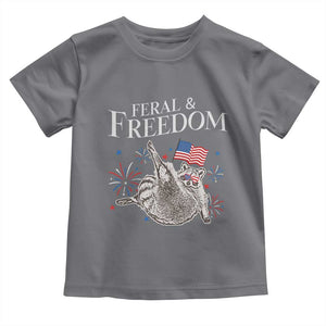 Funny Feral And Free Toddler T Shirt 4th of July Patriotic Raccoon With American Flag TS11 Charcoal Print Your Wear