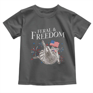 Funny Feral And Free Toddler T Shirt 4th of July Patriotic Raccoon With American Flag TS11 Dark Heather Print Your Wear