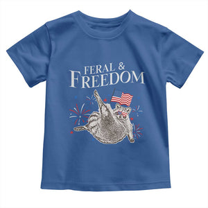 Funny Feral And Free Toddler T Shirt 4th of July Patriotic Raccoon With American Flag TS11 Royal Blue Print Your Wear