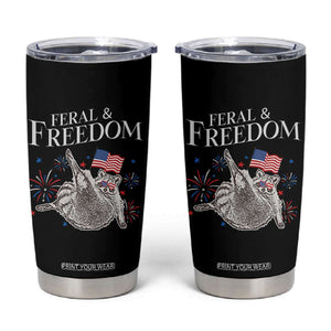 Funny Feral And Free Tumbler Cup 4th of July Patriotic Raccoon With American Flag TS11 Black Print Your Wear