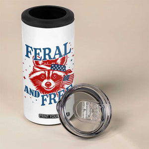 Funny Feral and Free Raccoon 4 in 1 Can Cooler Tumbler Patriotic Bandana Animal 4th of July US Flag TS02 Print Your Wear