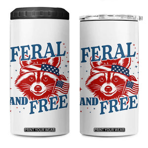 Funny Feral and Free Raccoon 4 in 1 Can Cooler Tumbler Patriotic Bandana Animal 4th of July US Flag TS02 One Size: 16 oz White Print Your Wear