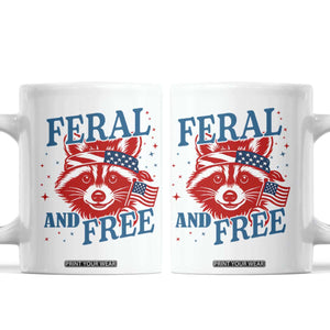 Funny Feral and Free Raccoon Coffee Mug Patriotic Bandana Animal 4th of July US Flag TS02 White Print Your Wear