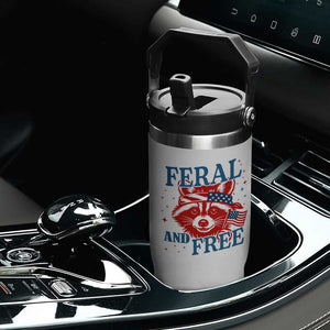 Funny Feral and Free Raccoon Flip Straw Tumbler Patriotic Bandana Animal 4th of July US Flag TS02 Print Your Wear