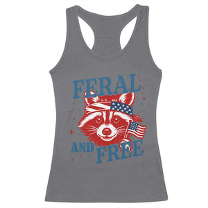 Funny Feral and Free Raccoon Racerback Tank Top Patriotic Bandana Animal 4th of July US Flag TS02 Charcoal Print Your Wear