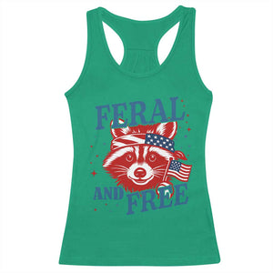 Funny Feral and Free Raccoon Racerback Tank Top Patriotic Bandana Animal 4th of July US Flag TS02 Irish Green Print Your Wear