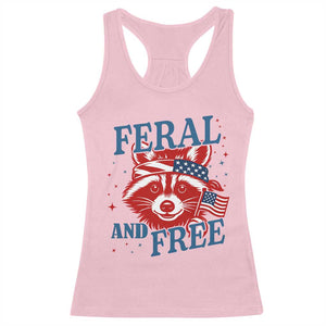 Funny Feral and Free Raccoon Racerback Tank Top Patriotic Bandana Animal 4th of July US Flag TS02 Light Pink Print Your Wear