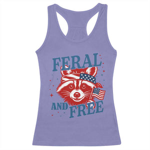 Funny Feral and Free Raccoon Racerback Tank Top Patriotic Bandana Animal 4th of July US Flag TS02 Violet Print Your Wear