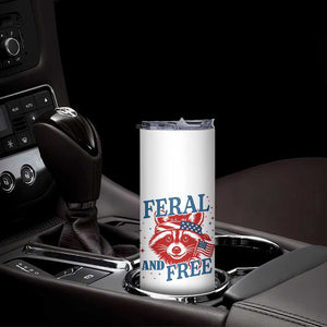 Funny Feral and Free Raccoon Skinny Tumbler Patriotic Bandana Animal 4th of July US Flag TS02 Print Your Wear