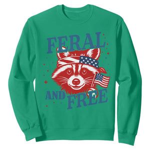 Funny Feral and Free Raccoon Sweatshirt Patriotic Bandana Animal 4th of July US Flag TS02 Irish Green Print Your Wear