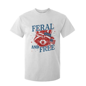 Funny Feral and Free Raccoon T Shirt For Kid Patriotic Bandana Animal 4th of July US Flag TS02 White Print Your Wear
