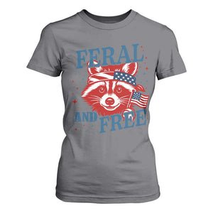 Funny Feral and Free Raccoon T Shirt For Women Patriotic Bandana Animal 4th of July US Flag TS02 Charcoal Print Your Wear