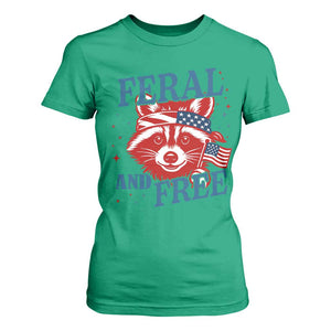 Funny Feral and Free Raccoon T Shirt For Women Patriotic Bandana Animal 4th of July US Flag TS02 Irish Green Print Your Wear