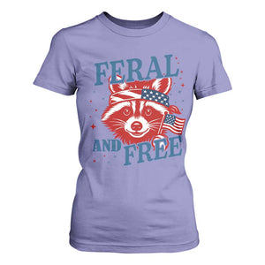 Funny Feral and Free Raccoon T Shirt For Women Patriotic Bandana Animal 4th of July US Flag TS02 Violet Print Your Wear