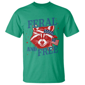 Funny Feral and Free Raccoon T Shirt Patriotic Bandana Animal 4th of July US Flag TS02 Irish Green Print Your Wear