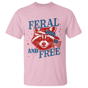 Funny Feral and Free Raccoon T Shirt Patriotic Bandana Animal 4th of July US Flag TS02 Light Pink Print Your Wear