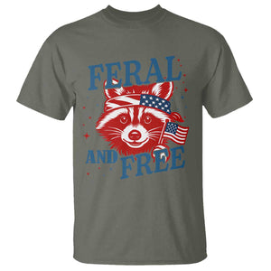 Funny Feral and Free Raccoon T Shirt Patriotic Bandana Animal 4th of July US Flag TS02 Military Green Print Your Wear