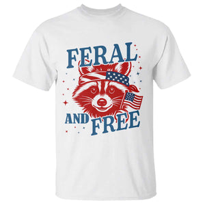 Funny Feral and Free Raccoon T Shirt Patriotic Bandana Animal 4th of July US Flag TS02 White Print Your Wear