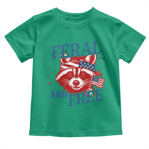 Funny Feral and Free Raccoon Toddler T Shirt Patriotic Bandana Animal 4th of July US Flag TS02 Irish Green Print Your Wear