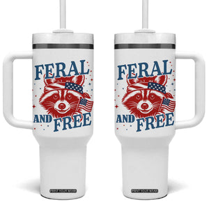 Funny Feral and Free Raccoon Tumbler With Handle Patriotic Bandana Animal 4th of July US Flag TS02 One Size: 40 oz White Print Your Wear