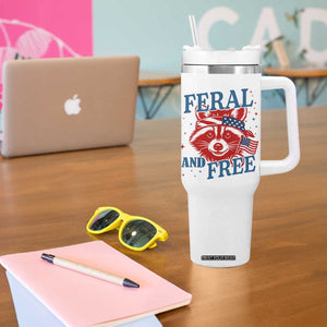 Funny Feral and Free Raccoon Tumbler With Handle Patriotic Bandana Animal 4th of July US Flag TS02 Print Your Wear
